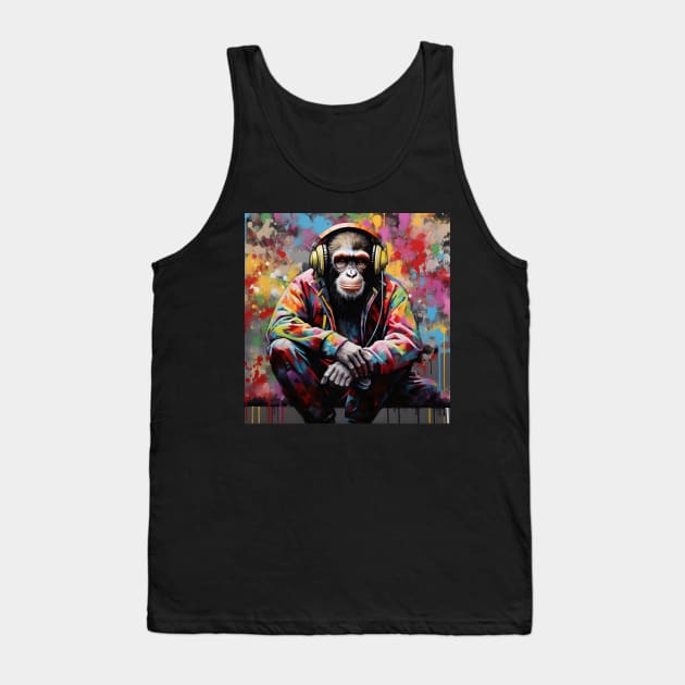 Cool BANKSY DJ Monkey With Headphones Art Tank Top by VisionDesigner